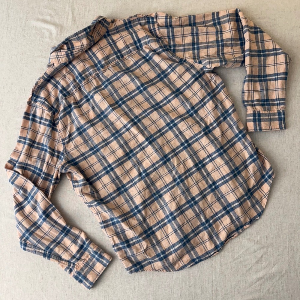 Abercrombie & Fitch Mens‎ XL Flannel Plaid Button Down Peach Blue Long Sleeve - Picture 3 of 8
